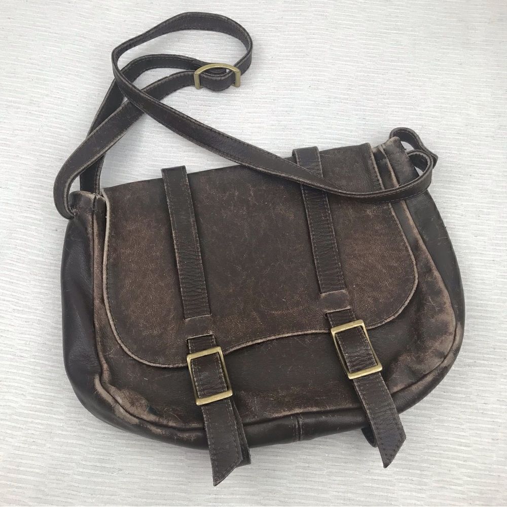 100% All Leather Hand Crafted Made in USA Brown Leather Satchel Bag